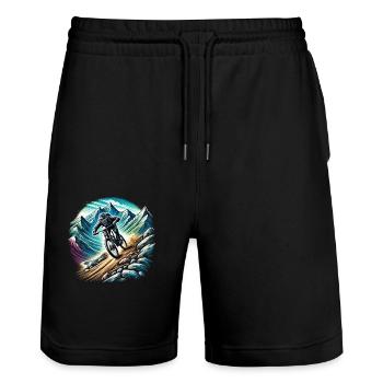 Mountain bikers in the mountains - Stanley/Stella Trainer Unisex Organic Jogging Shorts - black - Front - Nik (191cm) & Marisol (170cm)