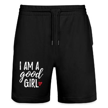 I Am A Good Girl - Stanley/Stella Trainer Unisex Organic Jogging Shorts - black - Front - Nik (191cm) & Marisol (170cm)