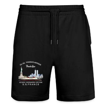 FRANKREICH PAQUEBOT NEW YORK - Stanley/Stella Unisex Bio Joggingshorts Trainer  - Schwarz - Vorne - Nik (191cm) & Marisol (170cm)