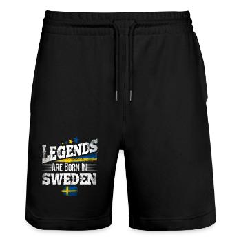 Sweden legends - Stanley/Stella Trainer Unisex Organic Jogging Shorts - black - Front - Nik (191cm) & Marisol (170cm)