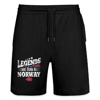 Legends Are Born In Norway - Stanley/Stella Trainer Unisex Organic Jogging Shorts - black - Front - Nik (191cm) & Marisol (170cm)