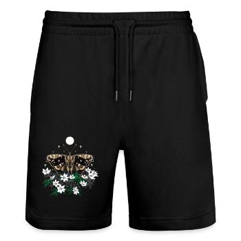 Moth Moth with bush anemones - Stanley/Stella Trainer Unisex Organic Jogging Shorts - black - Front - Nik (191cm) & Marisol (170cm)