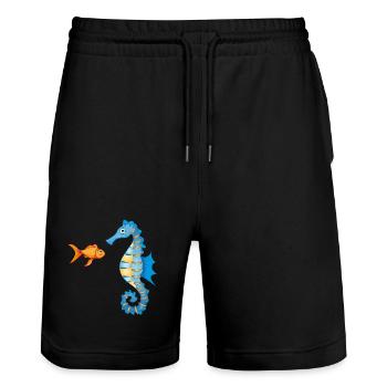 Poissons rouges et hippocampes comiques mignons - Short de jogging bio TRAINER Stanley/Stella unisexe - noir - Devant - Nik (191cm) & Marisol (170cm)