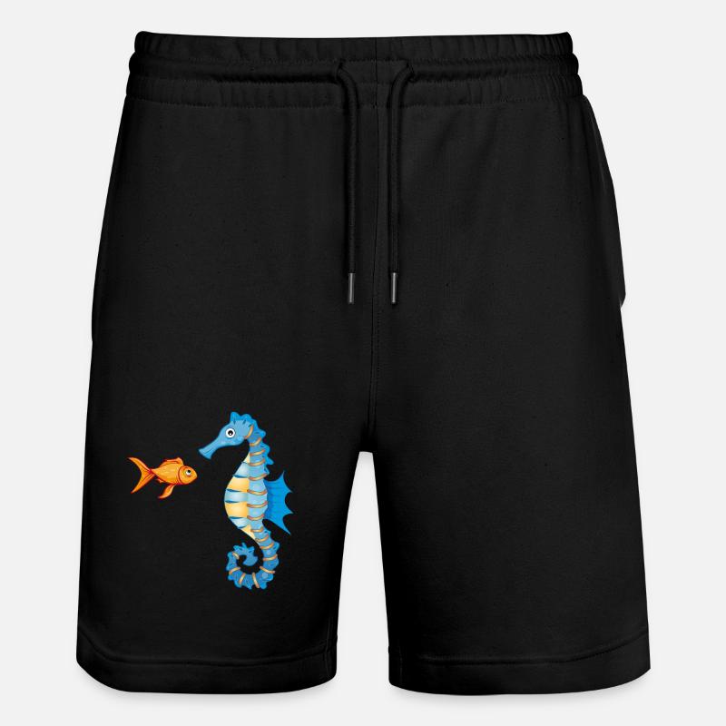 niedlicher Comic Goldfisch und Seepferdchen - Stanley/Stella Unisex Bio Joggingshorts Trainer - Schwarz
