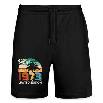 Vintage 1973 Palm Trees Limited Edition - Stanley/Stella Trainer Unisex Organic Jogging Shorts - black - Front - Nik (191cm) & Marisol (170cm)