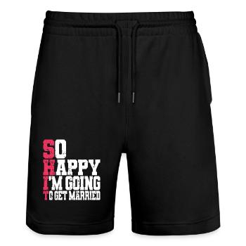 Funny Bachelor Party Engagement Wedding Married - Stanley/Stella Trainer Unisex Organic Jogging Shorts - black - Front - Nik (191cm) & Marisol (170cm)