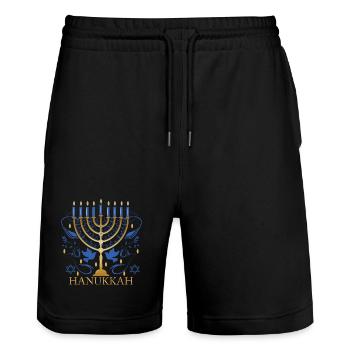goldfarbener Hanukkah Leuchter mit zwei Tauben - Stanley/Stella Unisex Bio Joggingshorts Trainer  - Schwarz - Vorne - Nik (191cm) & Marisol (170cm)