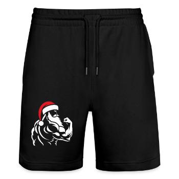 Muskulöses Weihnachts-T-Shirt - Festliche Fitnessmode - Stanley/Stella Unisex Bio Joggingshorts Trainer  - Schwarz - Vorne - Nik (191cm) & Marisol (170cm)