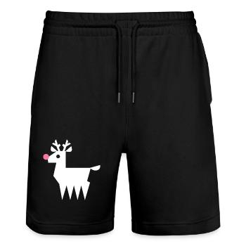 Rentier Rudolf L weiß mit neonpinker Nase - Stanley/Stella Unisex Bio Joggingshorts Trainer  - Schwarz - Vorne - Nik (191cm) & Marisol (170cm)