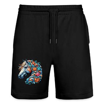Horse - Stanley/Stella Trainer Unisex Organic Jogging Shorts - black - Front - Nik (191cm) & Marisol (170cm)