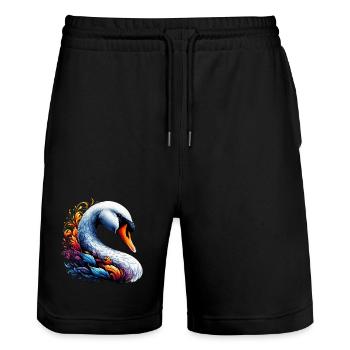 Schwan - Stanley/Stella Unisex Bio Joggingshorts Trainer  - Schwarz - Vorne - Nik (191cm) & Marisol (170cm)