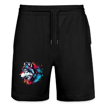 Wolf - Stanley/Stella Trainer Unisex Organic Jogging Shorts - black - Front - Nik (191cm) & Marisol (170cm)