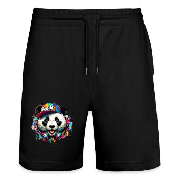 Panda DJ Deejay mit Kopfhörern hört Musik - Stanley/Stella Unisex Bio Joggingshorts Trainer  - Schwarz - Vorne - Nik (191cm) & Marisol (170cm)