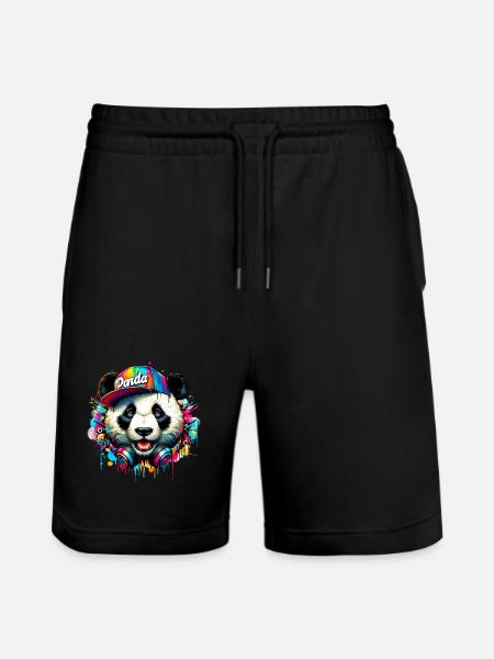 Panda DJ Deejay med hovedtelefoner lytter til musik - Stanley/Stella Trainer økologiske unisex joggingshorts - sort