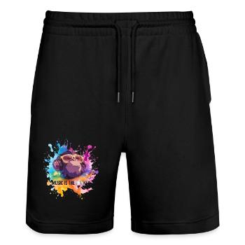 Musik ist der Monkey Wortwitz - Stanley/Stella Unisex Bio Joggingshorts Trainer  - Schwarz - Vorne - Nik (191cm) & Marisol (170cm)