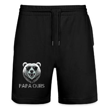 Cool bear head with sunglasses. Papa Bear - Stanley/Stella Trainer Unisex Organic Jogging Shorts - black - Front - Nik (191cm) & Marisol (170cm)