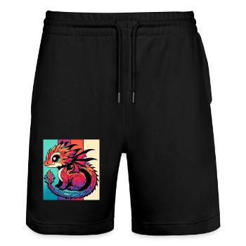 Drache - Stanley/Stella Unisex Bio Joggingshorts Trainer  - Schwarz - Vorne - Nik (191cm) & Marisol (170cm)