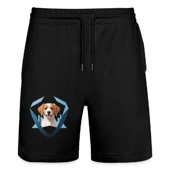 Chiot souriant encadré géométriquement - Short de jogging bio TRAINER Stanley/Stella unisexe - noir - Devant - Nik (191cm) & Marisol (170cm)