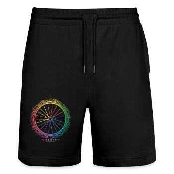 Conception de roue de vélo arc-en-ciel vibrant - Short de jogging bio TRAINER Stanley/Stella unisexe - noir - Devant - Nik (191cm) & Marisol (170cm)