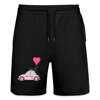 Police Herz Rosa - Stanley/Stella Unisex Bio Joggingshorts Trainer  - Schwarz - Vorne - Nik (191cm) & Marisol (170cm)