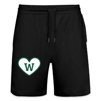 Lettre w cœur sport tendance vert - idée cadeau - Short de jogging bio TRAINER Stanley/Stella unisexe - noir - Devant - Nik (191cm) & Marisol (170cm)
