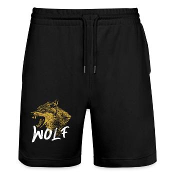 Design d'Illustration de Loup en Or - Short de jogging bio TRAINER Stanley/Stella unisexe - noir - Devant - Nik (191cm) & Marisol (170cm)