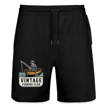 Retro Angler Motif - Stanley/Stella Trainer Unisex Organic Jogging Shorts - black - Front - Nik (191cm) & Marisol (170cm)