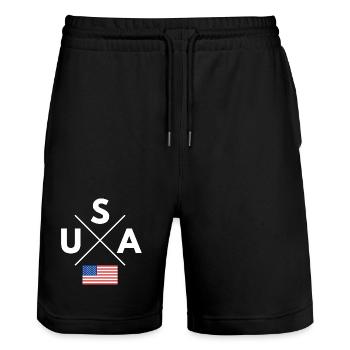 Logo de la croix des États-Unis - Short de jogging bio TRAINER Stanley/Stella unisexe - noir - Devant - Nik (191cm) & Marisol (170cm)