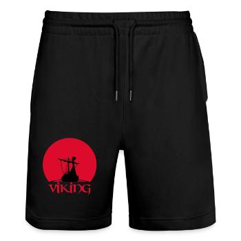 Wikinger-Langschiff - Stanley/Stella Unisex Bio Joggingshorts Trainer  - Schwarz - Vorne - Nik (191cm) & Marisol (170cm)