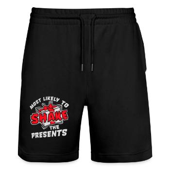 Most Likely to Shake the Presents Christmas Fun - Stanley/Stella Trainer Unisex Organic Jogging Shorts - black - Front - Nik (191cm) & Marisol (170cm)