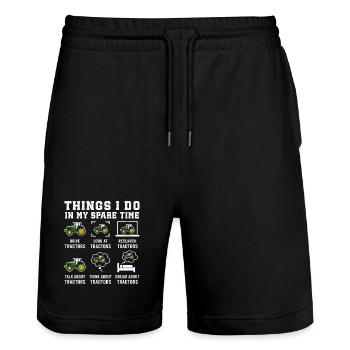 Lustige Traktoren Liebhaber Dinge, die ich in meiner Freizeit mache - Stanley/Stella Unisex Bio Joggingshorts Trainer  - Schwarz - Vorne - Nik (191cm) & Marisol (170cm)