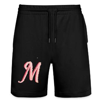 Initial M of pink flowers - Stanley/Stella Trainer Unisex Organic Jogging Shorts - black - Front - Nik (191cm) & Marisol (170cm)