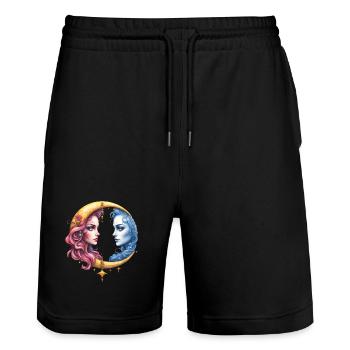 Twin Moon: Faces in Eclipse - Stanley/Stella Trainer Unisex Organic Jogging Shorts - black - Front - Nik (191cm) & Marisol (170cm)
