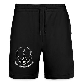 Rebellion Loon with Friends everywhere - Stanley/Stella Trainer Unisex Organic Jogging Shorts - black - Front - Nik (191cm) & Marisol (170cm)