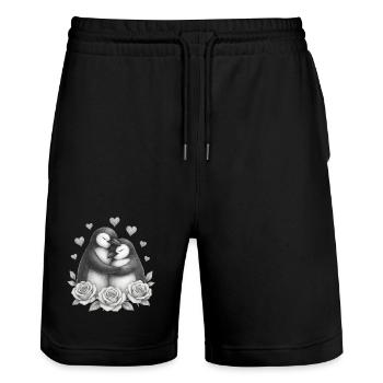 Liebesduo Pinguin Rosen - Stanley/Stella Unisex Bio Joggingshorts Trainer  - Schwarz - Vorne - Nik (191cm) & Marisol (170cm)