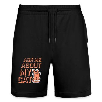 Ask Me About My Cat Katze Haustier Liebe Tierliebe - Stanley/Stella Unisex Bio Joggingshorts Trainer  - Schwarz - Vorne - Nik (191cm) & Marisol (170cm)
