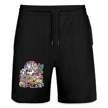 Peace Liebe Frieden Freiheit Demo - Stanley/Stella Unisex Bio Joggingshorts Trainer  - Schwarz - Vorne - Nik (191cm) & Marisol (170cm)
