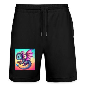 Drache - Stanley/Stella Unisex Bio Joggingshorts Trainer  - Schwarz - Vorne - Nik (191cm) & Marisol (170cm)
