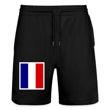 Flag France Classic - Stanley/Stella Trainer Unisex Organic Jogging Shorts - black - Front - Nik (191cm) & Marisol (170cm)