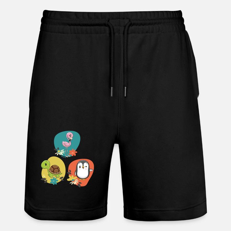 Flamingo Turtle Penguin - Stanley/Stella Trainer Unisex Organic Jogging Shorts - black