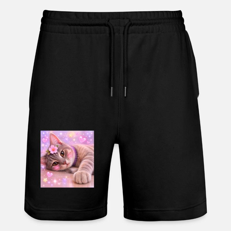 Chaton avec fleur et paillettes - Short de jogging bio TRAINER Stanley/Stella unisexe - noir