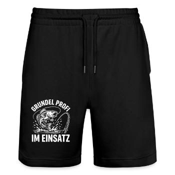 Grundel Profi im Einsatz - Stanley/Stella Unisex Bio Joggingshorts Trainer  - Schwarz - Vorne - Nik (191cm) & Marisol (170cm)