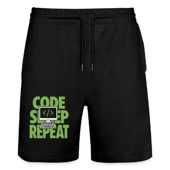 Code Sleep Repeat Programmer - Stanley/Stella Trainer Unisex Organic Jogging Shorts - black - Front - Nik (191cm) & Marisol (170cm)