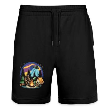 Randonnée - Aventure en plein air - Bigfoot et Alien - Short de jogging bio TRAINER Stanley/Stella unisexe - noir - Devant - Nik (191cm) & Marisol (170cm)