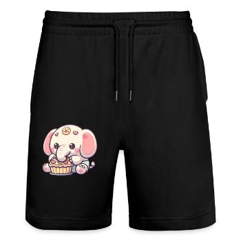 Elefanten backen ele-bake-tion Kinderoberteil - Stanley/Stella Unisex Bio Joggingshorts Trainer  - Schwarz - Vorne - Nik (191cm) & Marisol (170cm)