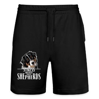 AUSTRALIAN SHEPHERD Say Wilsign's Aussie Dogs - Stanley/Stella Trainer Unisex Organic Jogging Shorts - black - Front - Nik (191cm) & Marisol (170cm)