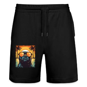 wildlife animal love comic swim foka seal (animal) - Stanley/Stella Unisex Bio Joggingshorts Trainer  - Schwarz - Vorne - Nik (191cm) & Marisol (170cm)