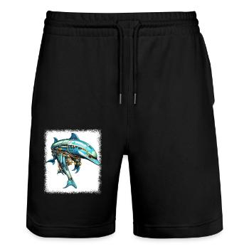 Caribbean Dolphin Lover Aquatic Environment - Stanley/Stella Trainer Unisex Organic Jogging Shorts - black - Front - Nik (191cm) & Marisol (170cm)