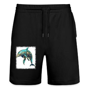 marine life funny sayings cool happy awesome - Stanley/Stella Trainer Unisex Organic Jogging Shorts - black - Front - Nik (191cm) & Marisol (170cm)