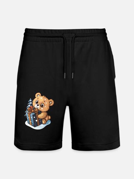 Cute bear unwrapping gift - Stanley/Stella Trainer Unisex Organic Jogging Shorts - black